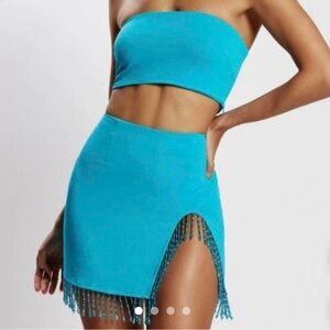 Meshki Blue Fringe Skirt Set Size M